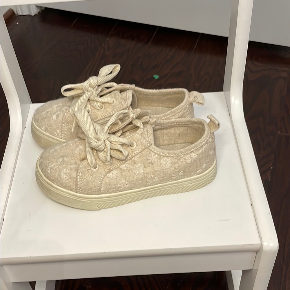 Zara Cream Sneakers with Glittery Finish and Lace-Up Design